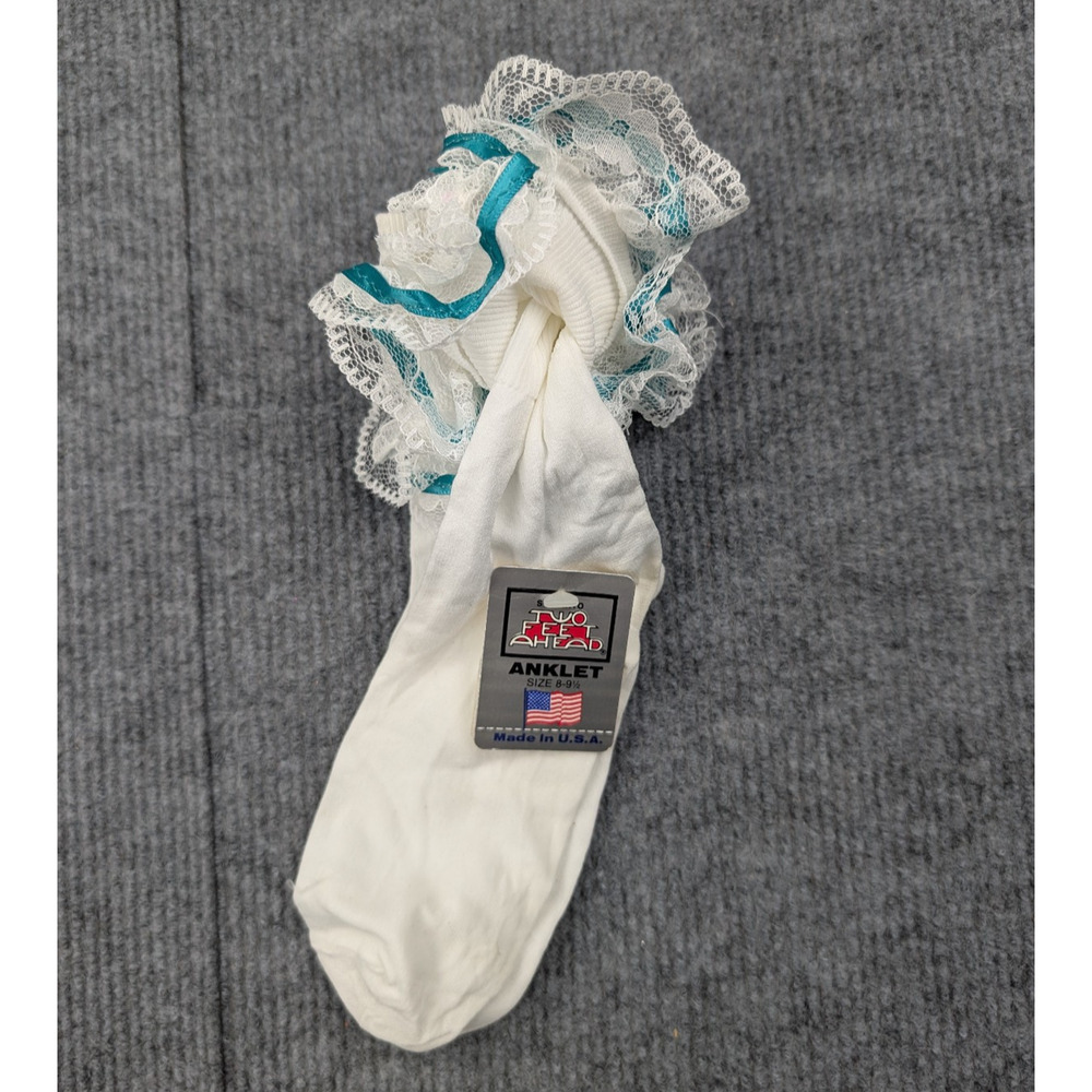 Vintage Nylon Ankle Socks Womens 8 9.5 Coquette Ruffle Church Lace Y2K Event 60s